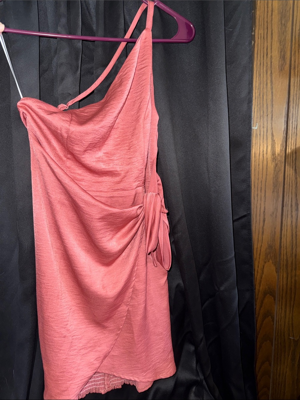 Hello Molly Coral One-Shoulder Draped Mini Dress